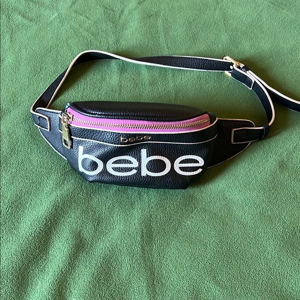 Bebe Black Belt Bag with Purple Zipper